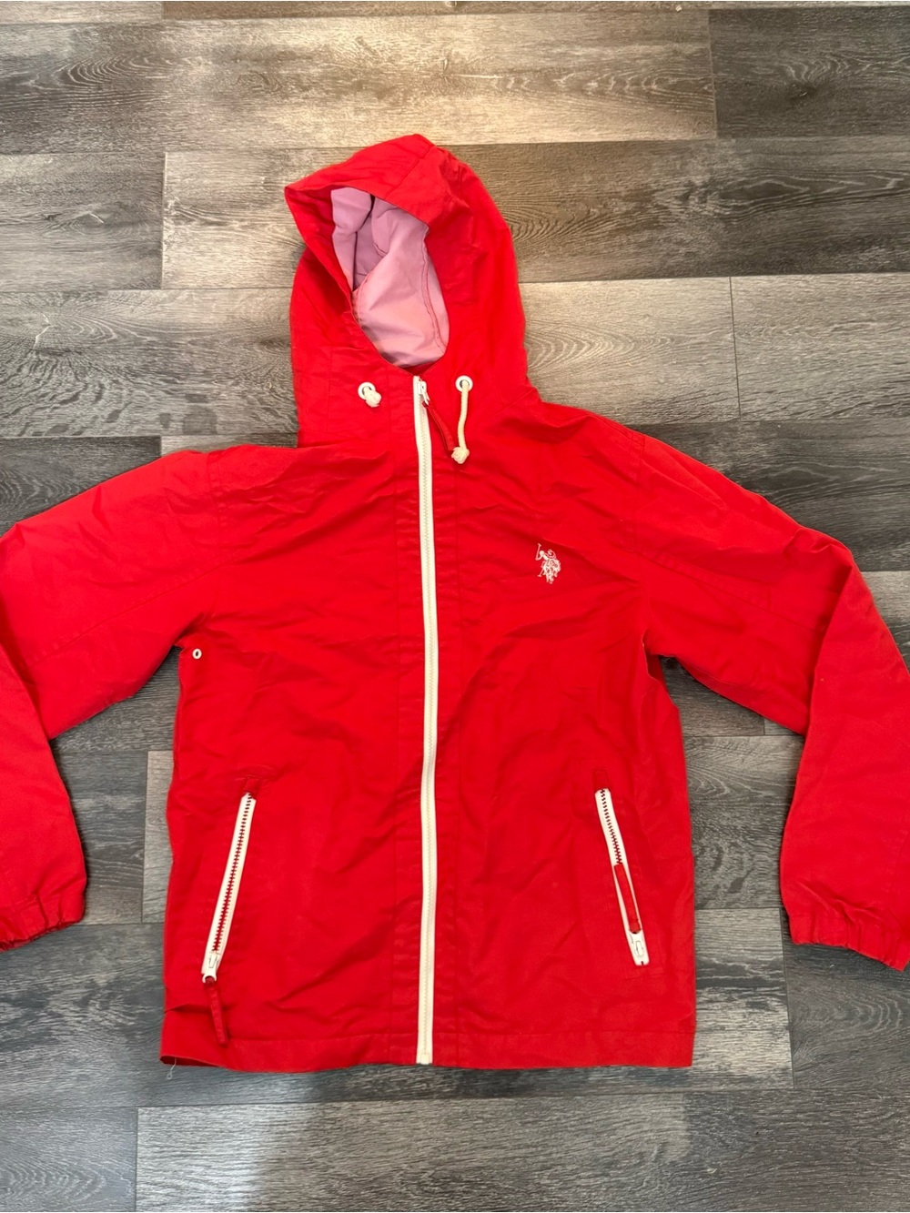 Red Hooded Windbreaker Jacket with White Trim US Polo Small